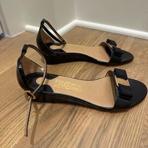 Salvatore Ferragamo Black Patent Leather Sandals